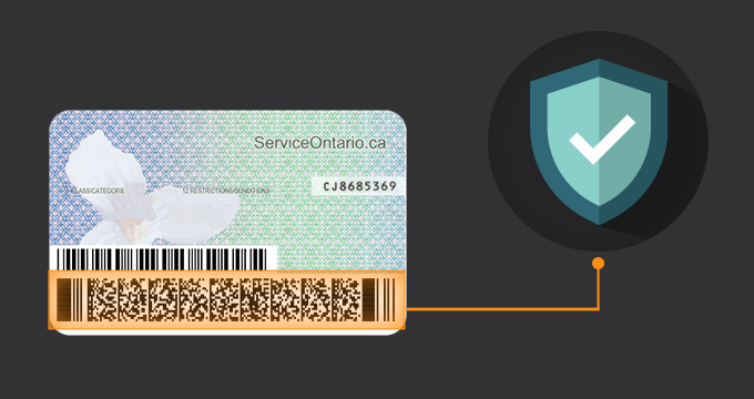 Scannable ID card with barcode QR code and PDF417 used for digital identity verification